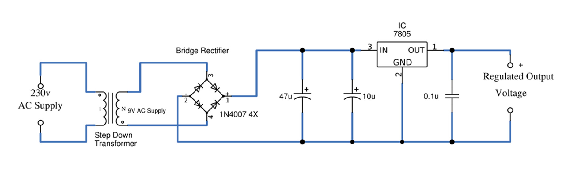 LM7805 voltage regulator circuit